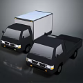 3D Designed Black Trucks With Box And Flatbed Bodies On Gray Background