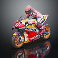 Professional Motorcycle Rider in Racing Suit with Repsol Logo Number 33 Yellow Red White