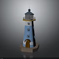 Lighthouse Shaped Decorative Furniture With Blue White Yellow Accents And Brown Door