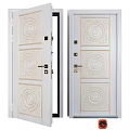 White Interior Swing Door With Carved Circular Patterns And Decorative Panels 3d model