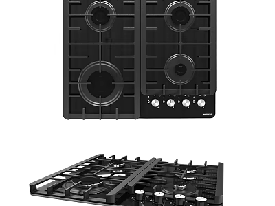 Black Gas Stove Cooktop With Multiple Burners And Control Knobs Design 3d model