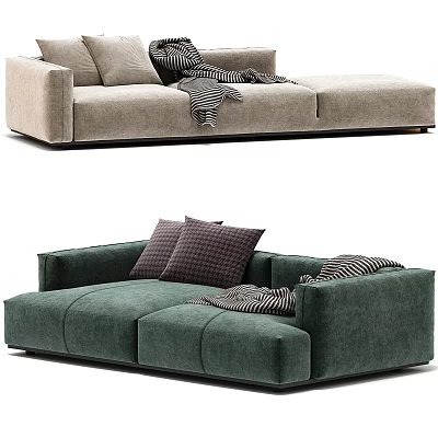 Modern Green Sectional Sofa With Plush Pillows And Soft Velvet Upholstery 3d model