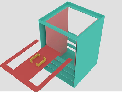 Modern Geometric Decorative Ornament Set Featuring Teal Cube Red Base And Yellow Accents 3d model