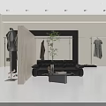 Modern Minimalist Clothing Store Interior With Mannequins Display Racks And Cozy Rest Lounge Space