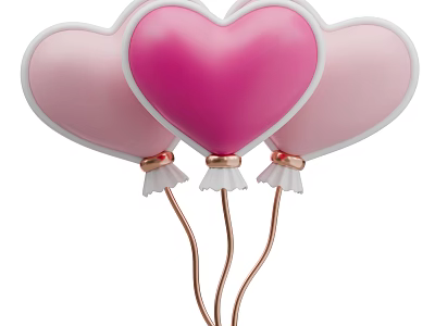 Heart Shaped Pink Balloon Decorative Ornament Set With Copper Stems And White Trims 3d model