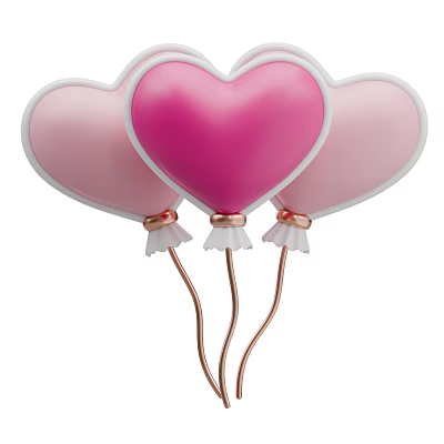 Heart Shaped Pink Balloon Decorative Ornament Set With Copper Stems And White Trims 3d model
