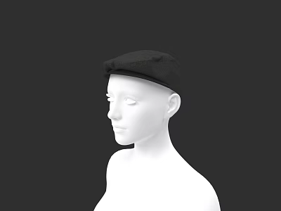 Fashionable Classic Black Beret on White Mannequin Against Grey Background 3d model