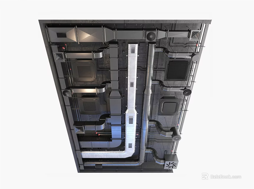 Modern Ceiling Design With Industrial Metal Structures And Recessed Lighting 3d model