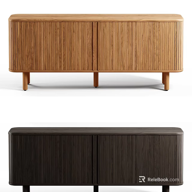 Modern Wooden TV Stand With Dark And Light Finish And Slim Legs Design 3d model 