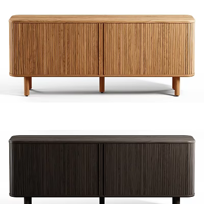 Modern Wooden TV Stand With Dark And Light Finish And Slim Legs Design 3d model