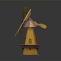 Small Vintage Decorative Windmill Model With Yellow Blades And Red Base