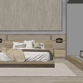 Minimalist Wooden Bedroom Interior With Woven Headboard Nightstands And Pendant Lights