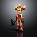 Vibrant Cartoon Female Character With Chick Creature On Head Orange Hair And Hammer