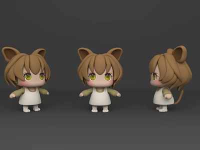Cartoon Girl Character With Cat Ears White Dress Brown Hair Yellow Eyes And Multiple Angles 3d model