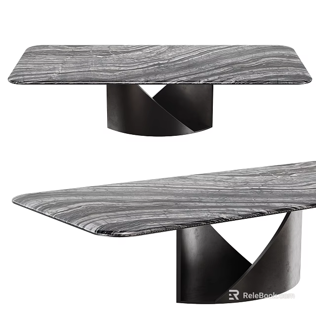 Modern Dining Table With Grey Marble Texture Top And Black Spiral Base 3d model 