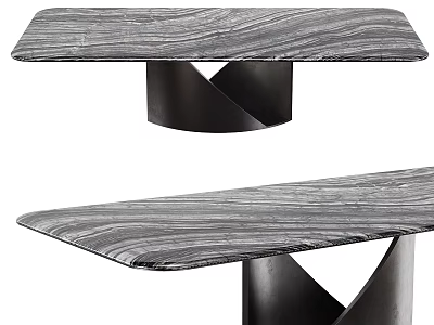 Modern Dining Table With Grey Marble Texture Top And Black Spiral Base 3d model
