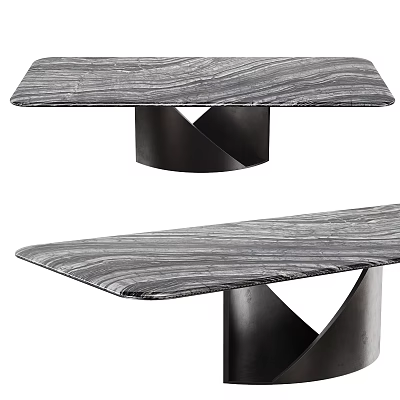 Modern Dining Table With Grey Marble Texture Top And Black Spiral Base 3d model