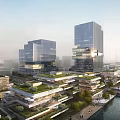 Modern Industrial Factory Building With Glass Curtain Walls High Rise Structure And Green Roofs