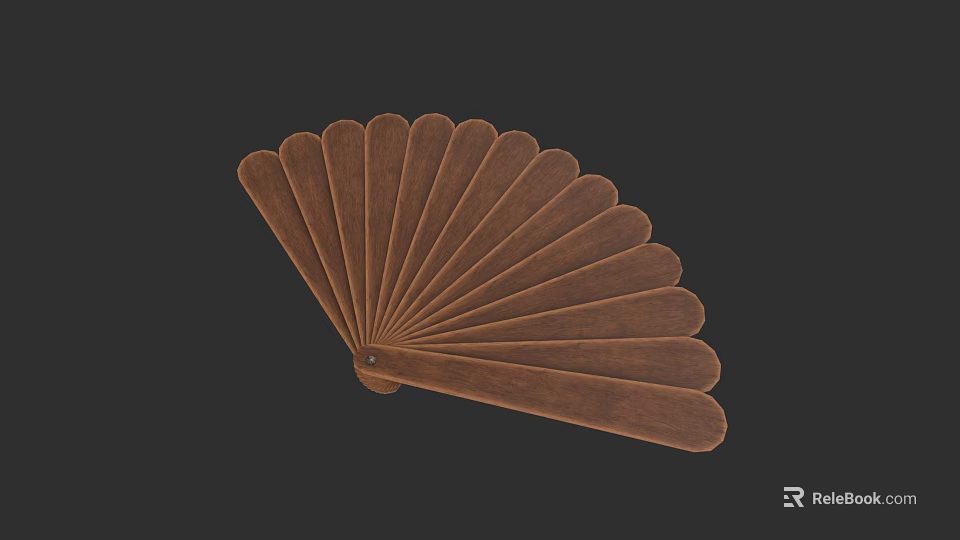 Classic Brown Wooden Handheld Fan With Slatted Structure For Daily Use 3d model 