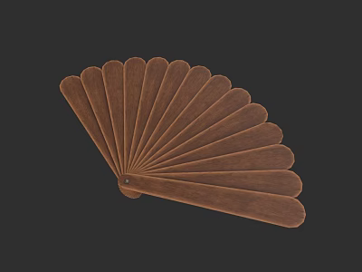 Classic Brown Wooden Handheld Fan With Slatted Structure For Daily Use 3d model
