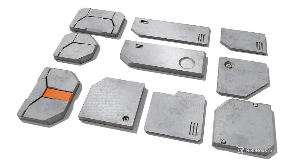 Precision Machined Industrial Equipment Metal Parts With Various Shapes And Structural Details 3d model 