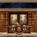 Luxury Classic Wine Cellar With Wooden Racks And Starry Ceiling