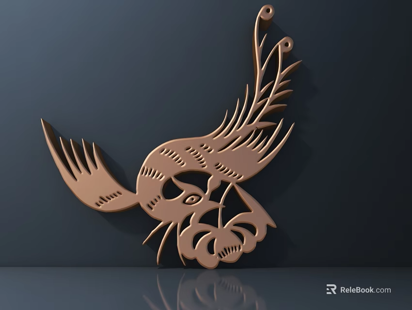 Intricate Carved Bird Artwork With Feather Patterns And Floral Accents 3d model 