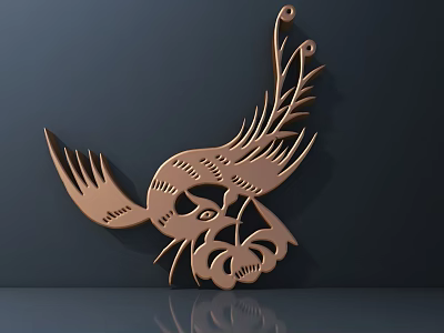 Intricate Carved Bird Artwork With Feather Patterns And Floral Accents 3d model
