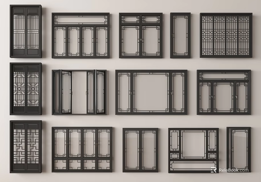 Traditional Chinese Lattice Windows With Various Designs 3d model