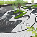 Park Landscape Design With Curved Paths Green Grass Trees And Modern Seating 3d model