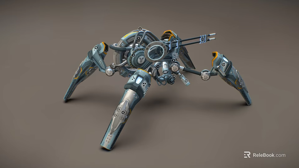 Smart Machine With Mechanical Spider Like Structure Multiple Armored Legs And Sensor Equipment 3d model