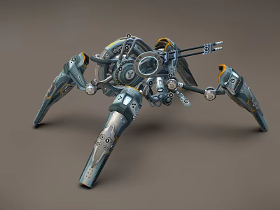 Smart Machine With Mechanical Spider Like Structure Multiple Armored Legs And Sensor Equipment 3d model