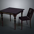 Dark Square Dining Table With Decorative Legs And Perforated Back Chair