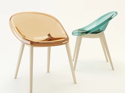 Modern Leisure Chairs Transparent Amber and Teal Acrylic with Wooden Legs 3d model
