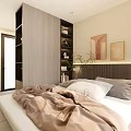 Cozy Tatami Bedroom Interior Design With Warm Tones Window Curtains And Wall Art