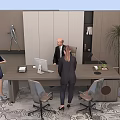 Modern Office Desk With Computer Documents Chairs And Potted Plant In Business Environment
