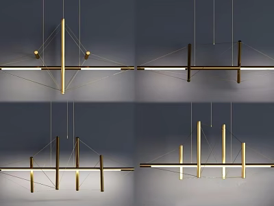 Modern Gold Geometric Linear Pendant Light With Sleek Metal Bars For Interiors 3d model
