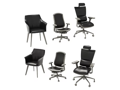 Various Styles of Leather Leisure Chairs with Armrests and Swivel Wheels 3d model