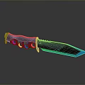 Modern Tactical Knife With Black Handle Circular Holes And Blue Green Glow Metal Blade Design