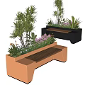 Outdoor Planter Bench Chair with Wooden Seat and Green Plants Flowers in Orange Grey Design