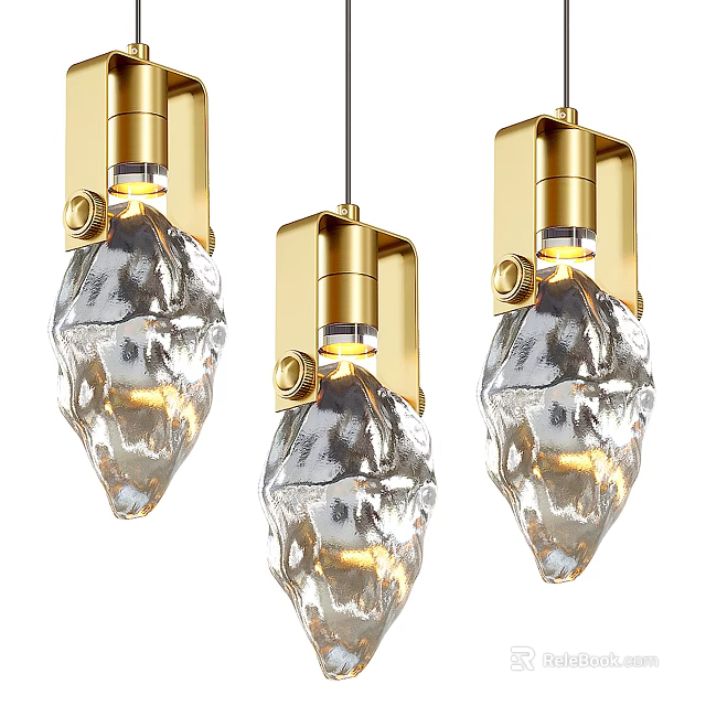 Modern Elegant Pendant Lights With Golden Metal Frame And Transparent Ice-like Crystal Shades 3d model 