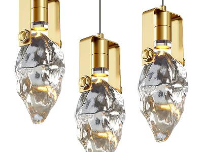 Modern Elegant Pendant Lights With Golden Metal Frame And Transparent Ice-like Crystal Shades 3d model