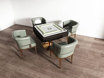 Modern Entertainment Table With Four Light Green Chairs And Wooden Floor 3d model