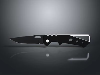 Black Tactical Knife With Sharp Blade And Perforated Handle Design 3d model