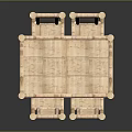 Rustic Wooden Dining Table Set With Cylindrical Legs And Woven Rattan Seats