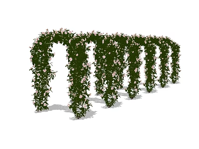 Beautiful Garden Pergola Adorned with Lush Green Vines and Pink Flowers 3d model