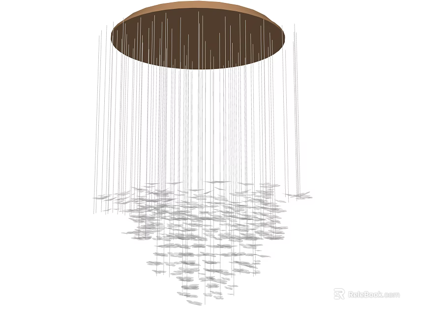 Modern Brown Circular Base Chandelier With Hanging Lines And Decorative Elements 3d model