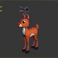 3D Cartoon Red Nosed Reindeer Doll With Brown Antlers And Red Body