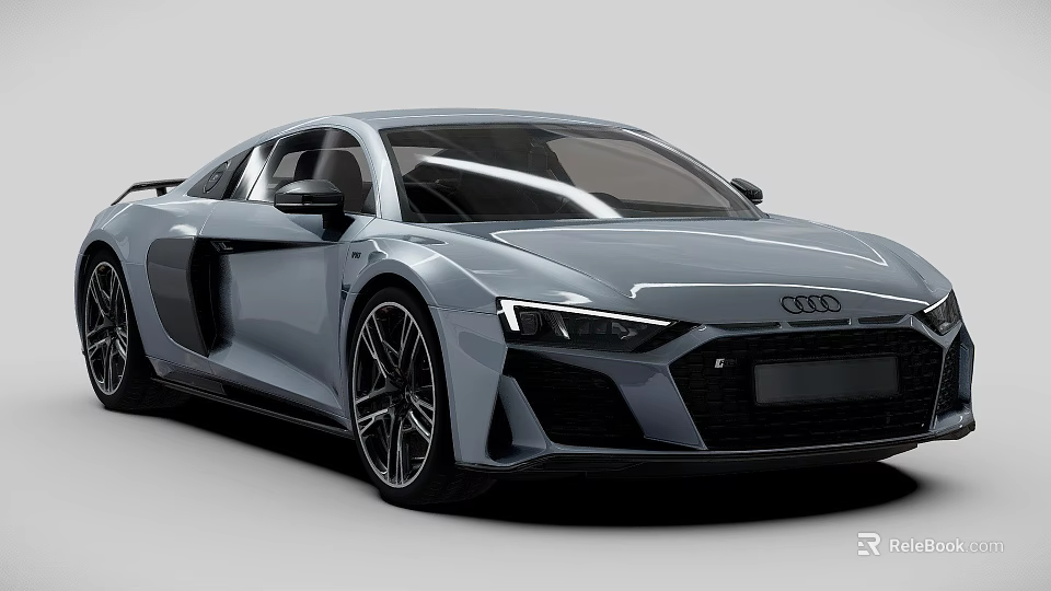 Silver Audi R8 Sports Car Featuring Sleek Body LED Headlights And Black Alloy Wheels 3d model 