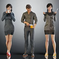 Woman With Coffee Cup And Man Peeling Orange In Casual Outfits